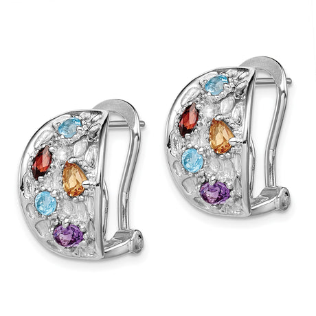 Sterling Silver Hoop Earrings with Amethyst and Swiss Blue Topaz, Textured Openwork Design