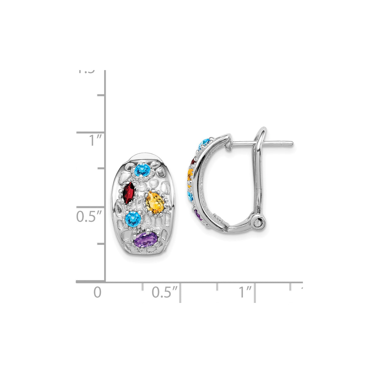 Sterling Silver Hoop Earrings with Amethyst and Swiss Blue Topaz, Textured Openwork Design