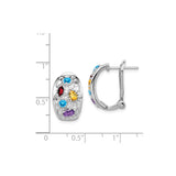 Sterling Silver Hoop Earrings with Amethyst and Swiss Blue Topaz, Textured Openwork Design