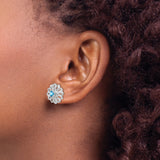 Sterling Silver Stud Earrings with Swiss Blue Topaz, Floral Filigree and Heart Accents