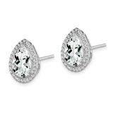 Sterling Silver Teardrop Stud Earrings Pear CZ Center Halo