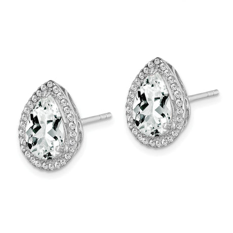 Sterling Silver Teardrop Stud Earrings Pear CZ Center Halo
