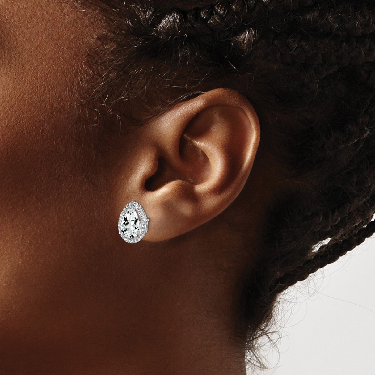 Sterling Silver Teardrop Stud Earrings Pear CZ Center Halo