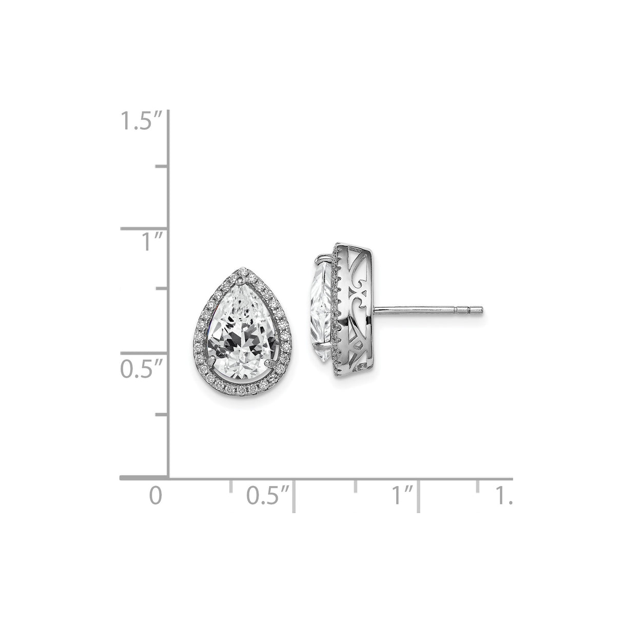 Sterling Silver Teardrop Stud Earrings Pear CZ Center Halo