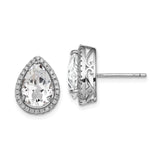 Sterling Silver Teardrop Stud Earrings for Women with Pear Shaped Cubic Zirconia Center, Halo Setting and Ornate Gallery Design, Elegant Bridal Jewelry for Weddings, Formal or Evening Wear