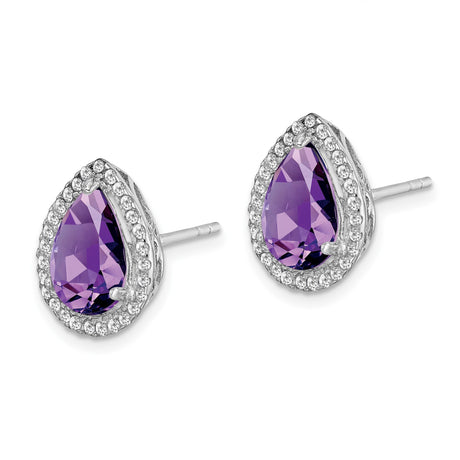 Sterling Silver Amethyst Teardrop Halo Stud Earrings