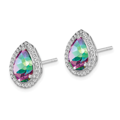 Sterling Silver Vintage Scroll Teardrop Stud Mystic Topaz CZ