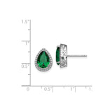 Sterling Silver Teardrop Stud Earrings with Green Gemstone and Cubic Zirconia Halo