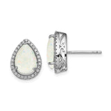 Sterling Silver Teardrop Stud Earrings with White Opal and Cubic Zirconia Halo