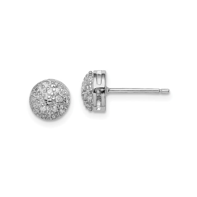 Sterling Silver Dome Stud Earrings with Cubic Zirconia Pavé Setting, Minimalist Design