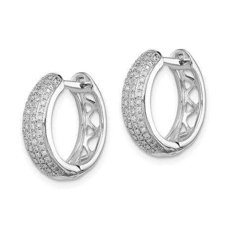 Sterling Silver Hoop Earrings with Pavé-Set Cubic Zirconia, Lightweight Hinged Design