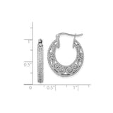 Sterling Silver Hoop Earrings with Diamond Accents, Filigree Scroll Design, Vintage Style
