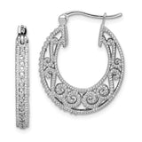 Sterling Silver Hoop Earrings with Diamond Accents, Filigree Scroll Design, Vintage Style