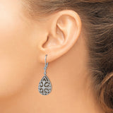Sterling Silver Teardrop Dangle Earrings with Diamond, Filigree Scrollwork, Milgrain Detailing