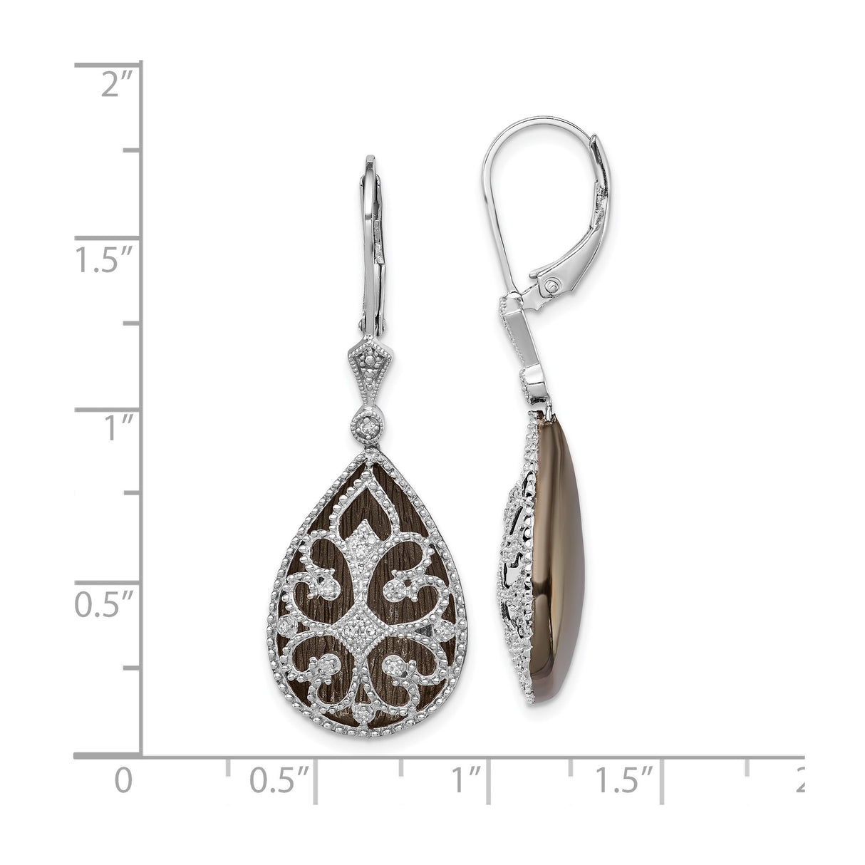 Sterling Silver Teardrop Dangle Earrings with Diamond, Filigree Scrollwork, Milgrain Detailing