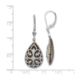 Sterling Silver Teardrop Dangle Earrings with Diamond, Filigree Scrollwork, Milgrain Detailing