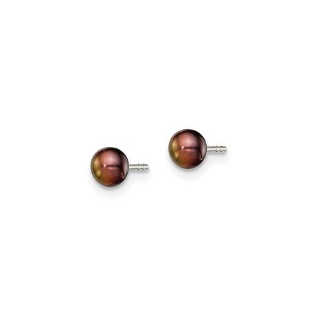 Sterling Silver Black Pearl Round Stud Earrings Chic