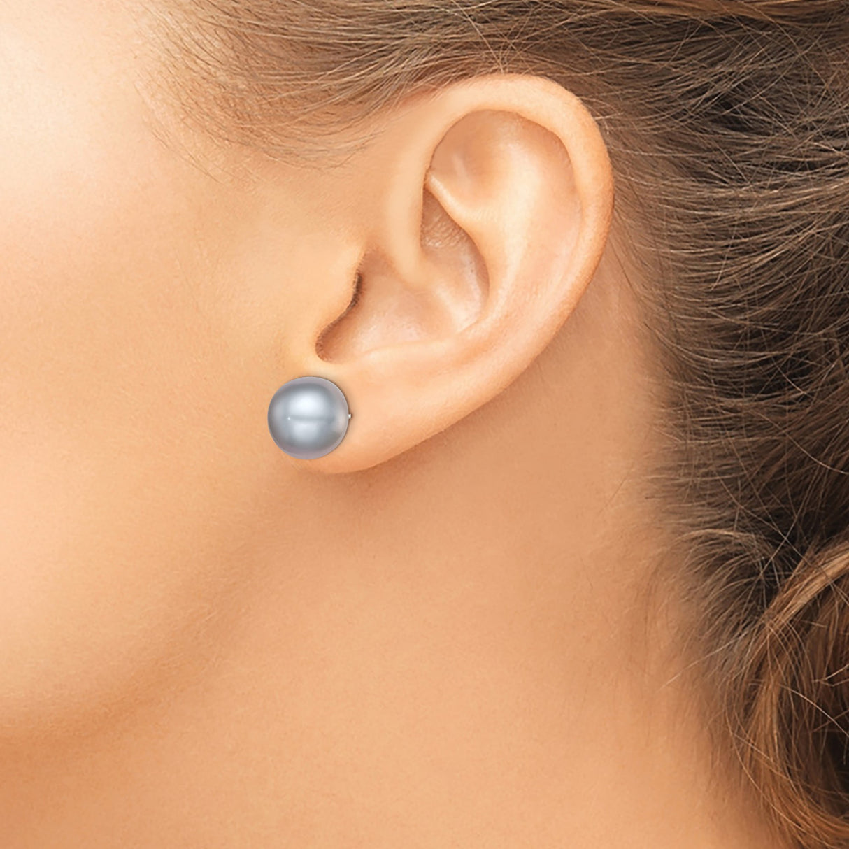 Sterling Silver Stud Earrings with Round White Freshwater Cultured Pearls, Classic Bridal Style