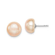 Sterling Silver Pearl Stud Earrings with Round Peach Freshwater Cultured Pearls, Minimalist Style