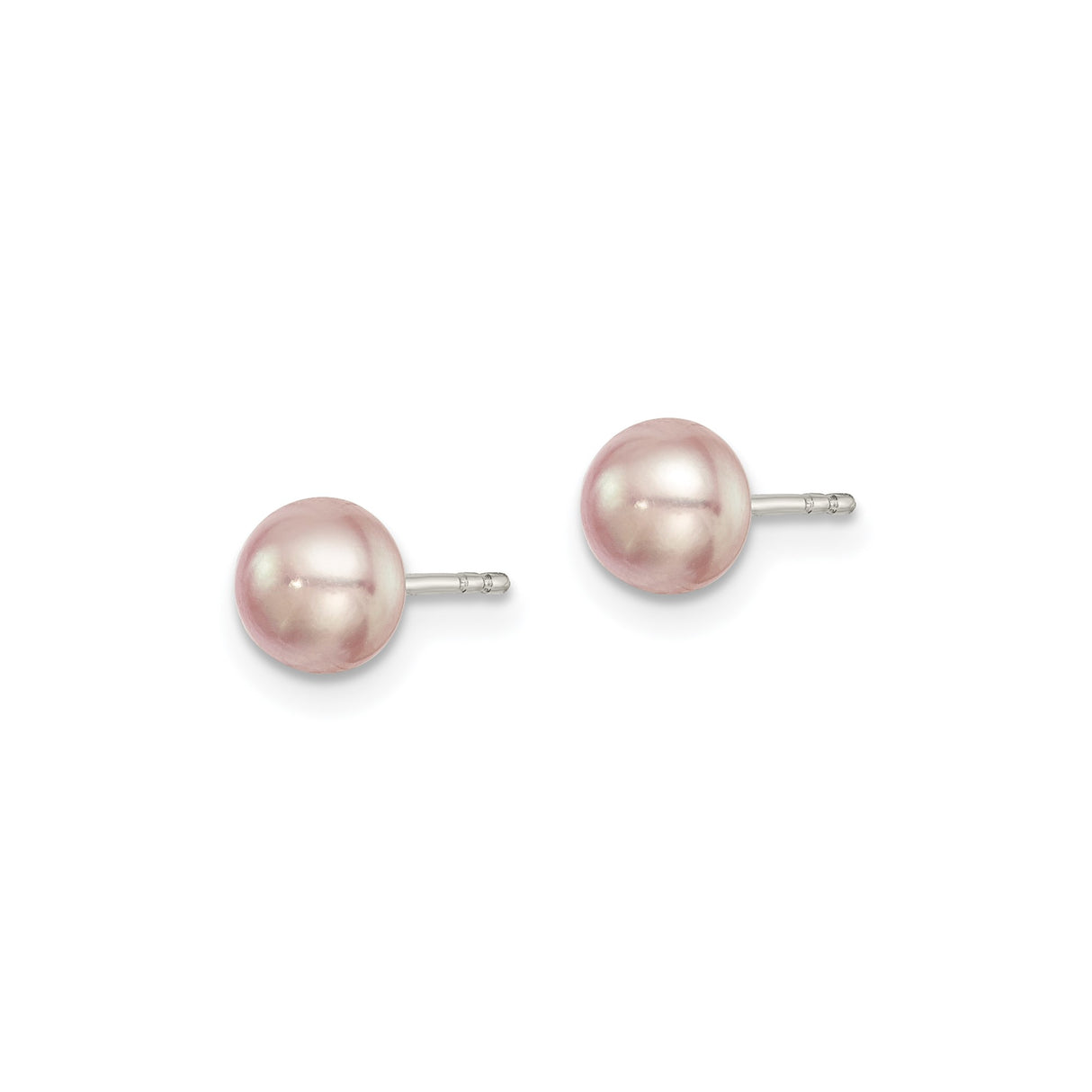 Sterling Silver Stud Earrings with Pink Freshwater Cultured Pearl, Classic Round Design