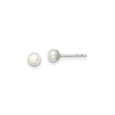 Sterling Silver Pearl Stud Earrings with Round White Freshwater Pearls, Classic Design