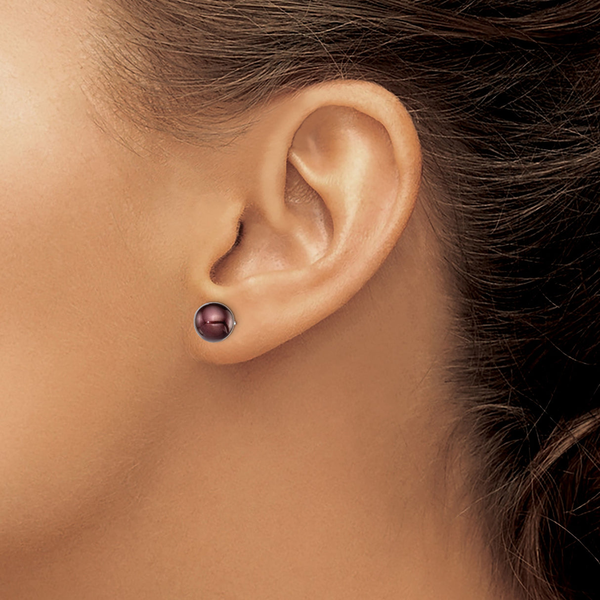 Sterling Silver Stud Earrings with Brown Cultured Freshwater Pearls, 8-9mm Round, High-Luster Finish
