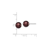 Sterling Silver Stud Earrings with Brown Cultured Freshwater Pearls, 8-9mm Round, High-Luster Finish