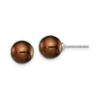 Sterling Silver Stud Earrings with Brown Cultured Freshwater Pearls, 8-9mm Round, High-Luster Finish
