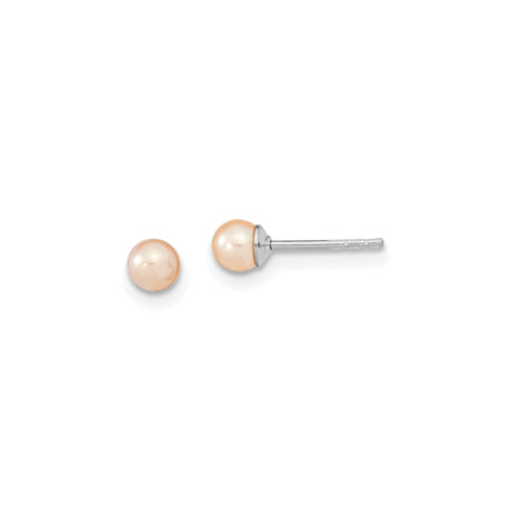 Sterling Silver Stud Earrings with Peach Freshwater Cultured Pearls , Round Minimalist Pearl Jewelry for Women , Elegant Silver Posts for Everyday Wear, Formal Looks, Timeless Style, and Subtle Charm