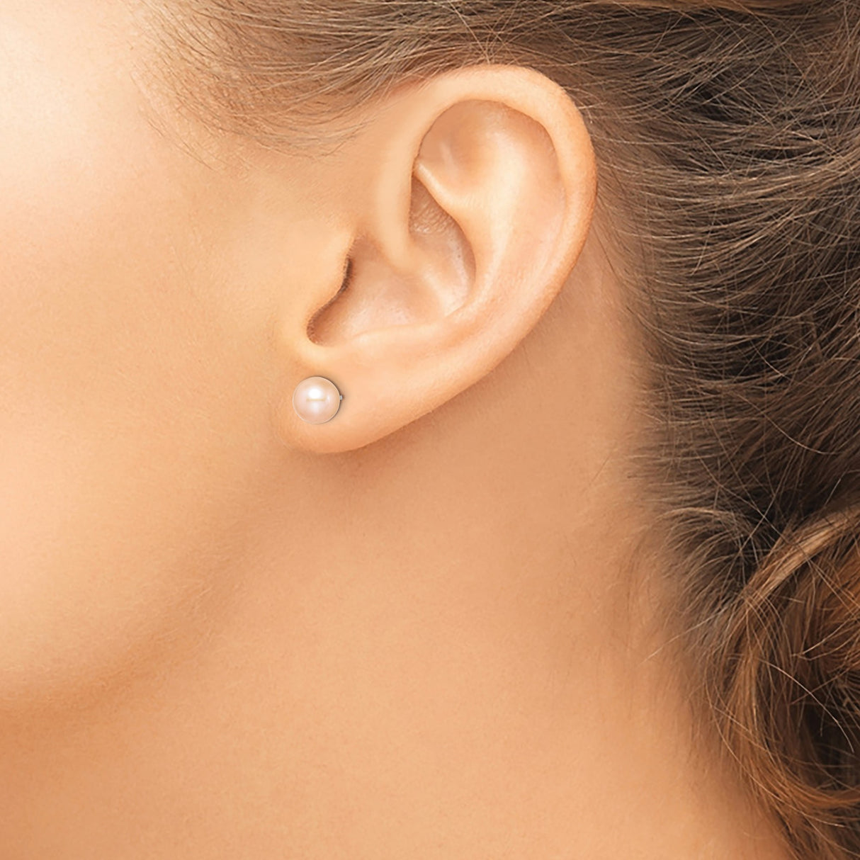 Sterling Silver Stud Earrings with Round Peach Freshwater Cultured Pearls, Minimalist Design