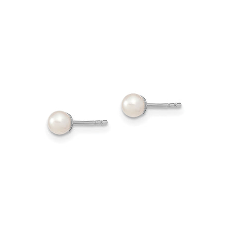 Sterling Silver Pearl Stud Earrings, Round White Cultured Pearls, Classic Minimalist Design