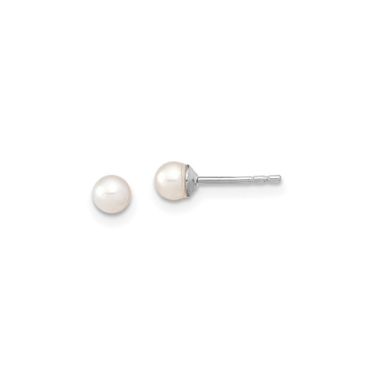 Sterling Silver Pearl Stud Earrings, Round White Cultured Pearls, Classic Minimalist Design