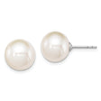 Sterling Silver Pearl Stud Earrings with White Round Freshwater Cultured Pearls, Classic Minimalist Style