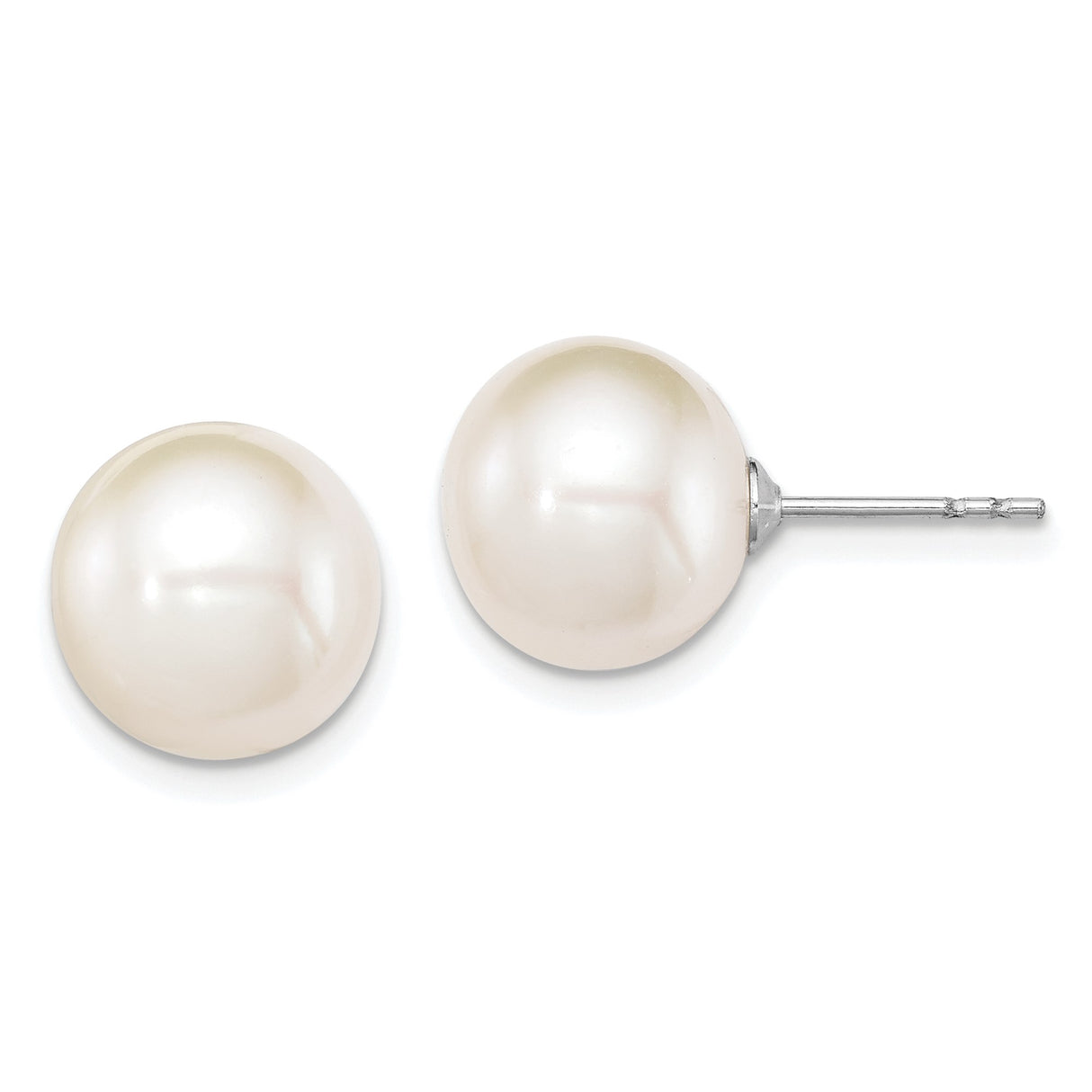 Sterling Silver Pearl Stud Earrings with White Round Freshwater Cultured Pearls, Classic Minimalist Style