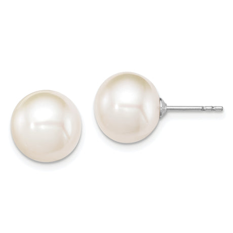 Sterling Silver Pearl Stud Earrings with White Round Freshwater Cultured Pearls, Classic Minimalist Style