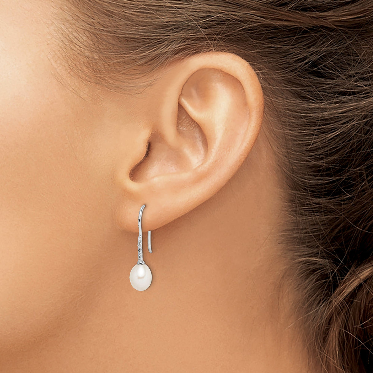 Sterling Silver Drop Earrings with Freshwater Cultured Pearls and Cubic Zirconia Accents