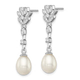 Sterling Silver Drop Earrings with Cubic Zirconia and Teardrop Freshwater Pearls, Floral Vintage Style