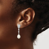 Sterling Silver Drop Earrings with Cubic Zirconia and Teardrop Freshwater Pearls, Floral Vintage Style