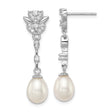 Sterling Silver Drop Earrings with Cubic Zirconia and Teardrop Freshwater Pearls, Floral Vintage Style