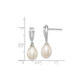 Sterling Silver Drop Earrings with Freshwater Pearls and Cubic Zirconia Baguette Accents