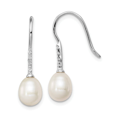 Sterling Silver Teardrop Dangle Earrings with Freshwater Pearl and Cubic Zirconia Accents