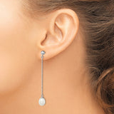 Sterling Silver Drop Earrings with White Freshwater Pearls, Beaded Chains, Teardrop Dangle Design