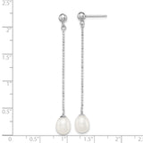 Sterling Silver Drop Earrings with White Freshwater Pearls, Beaded Chains, Teardrop Dangle Design