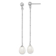 Sterling Silver Drop Earrings with White Freshwater Pearls, Beaded Chains, Teardrop Dangle Design