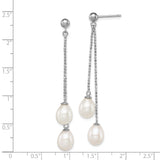 Sterling Silver Drop Earrings with Freshwater Cultured Pearls, Bead Chain Dangle Design