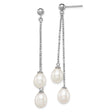 Sterling Silver Drop Earrings with Freshwater Cultured Pearls, Bead Chain Dangle Design