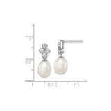 Sterling Silver Dangle Earrings with Cubic Zirconia and White Pearl Drop, Bridal Cluster Design