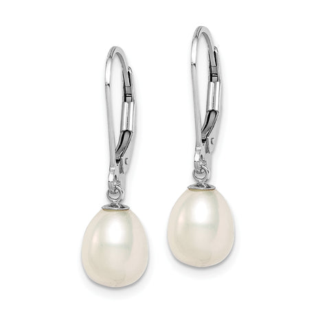 Sterling Silver Drop Earrings with Freshwater Cultured Pearls, Leverback Dangle Style