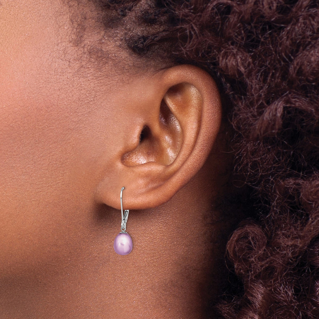 Sterling Silver Leverback Drop Earrings with Pink Freshwater Cultured Pearls, Dangle Design