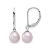 Sterling Silver Leverback Drop Earrings with Pink Freshwater Cultured Pearls, Dangle Design